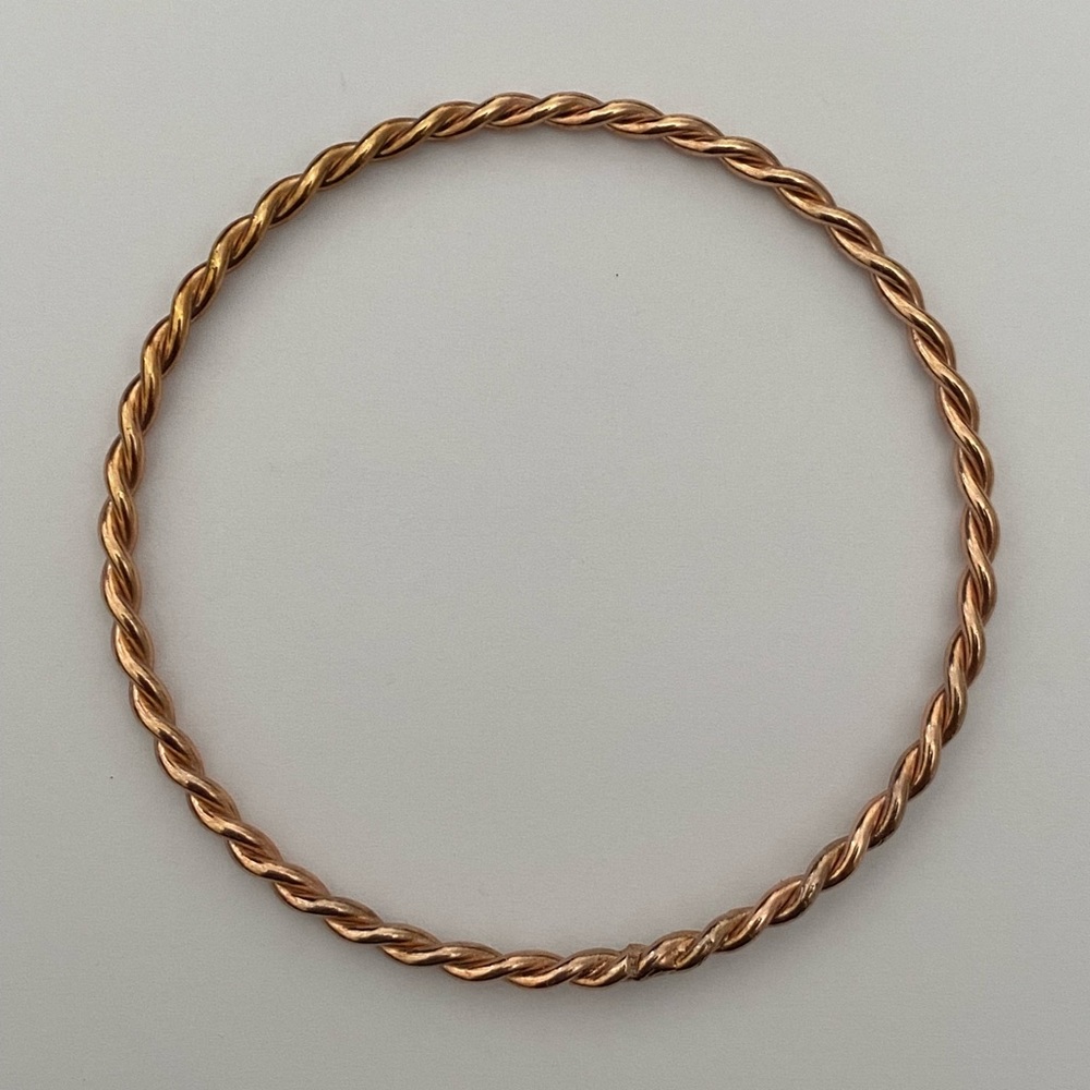 925 Silver 14k rose gold plated handmade rope twisted bangle - Picture 1 of 3